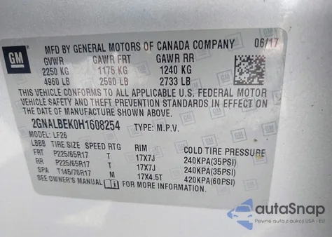 2017 Chevrolet Equinox Ls from USA, damaged, VIN 2GNALBEK0H1608254